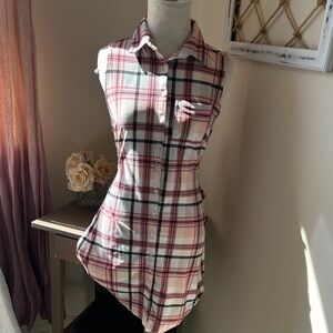 Stella Tweed Pink Plaid Sleeveless Button-Down Shirt